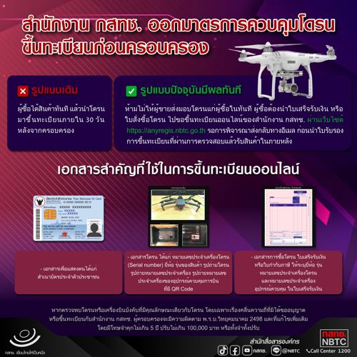 สำนักงาน กสทช. ออกมาตรการควบคุมโดรน ขึ้นทะเบียนก่อนครอบครอง 